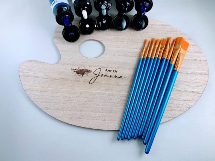 Personalized Wood Palette and Paintbrush Set