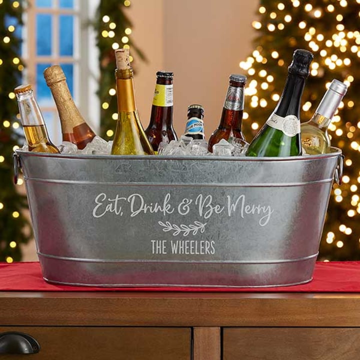 Eat, Drink &amp; Be Merry Personalized Galvanized Beverage Tub