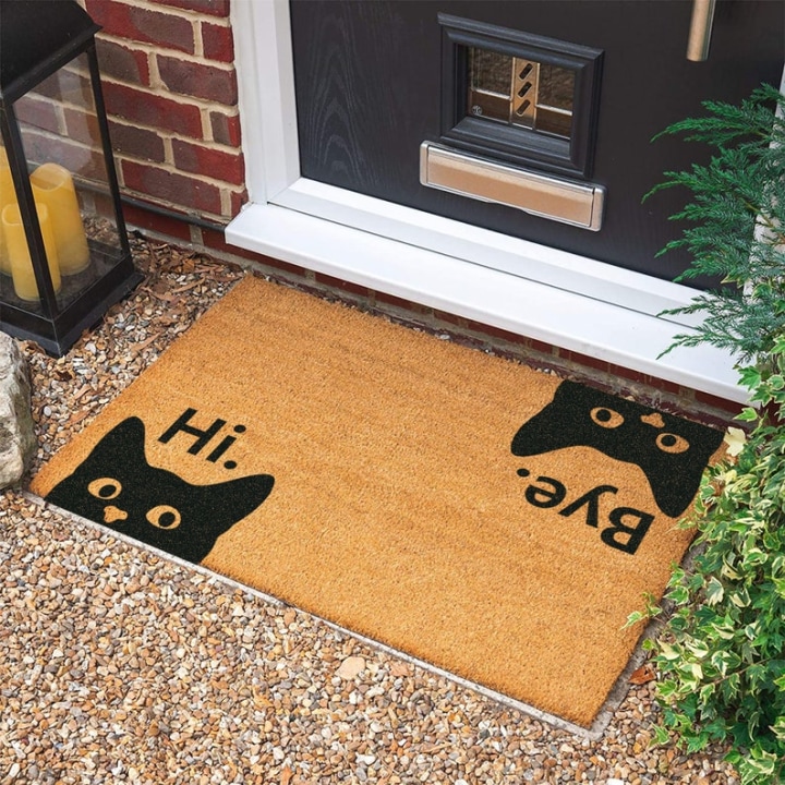 Hi Bye Cat Doormat | Housewarming Gift | Welcome Door Mat | Personalized Custom Doormat | New Home Gift | Wedding Gift | Personalized Gift
