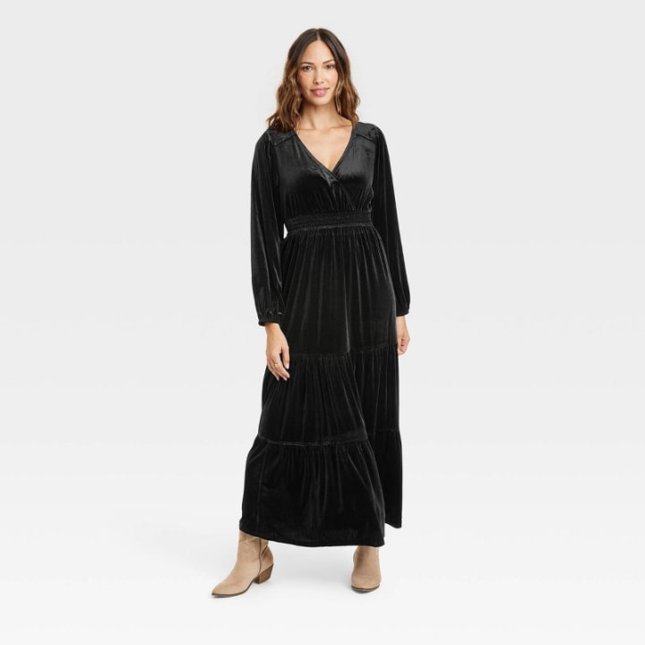 Women&#039;s Long Sleeve Velvet A-Line Dress - Knox Rose(TM)