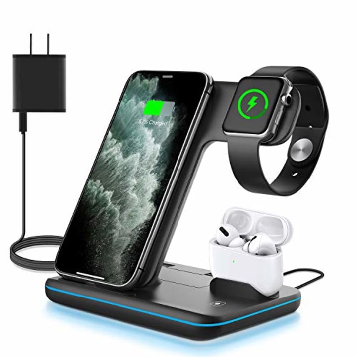 WAITIEE Wireless Charger 3 in 1, 15W Fast Charging Station for Apple iWatch 6/5/4/3/2/1,AirPods Pro,for iPhone14/13 Pro/Pro Max/12/11/X/Xr/Xs/8/Samsung Galaxy Phone Series (No Watch Charging Cable)