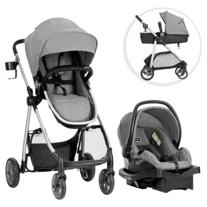 Evenflo Mylar Gray Omni Plus Modular Travel System with LiteMax Sport Rear-Facing Infant Car Seat