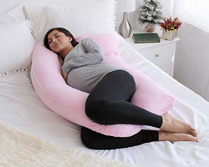 PharMeDoc Organic Pregnancy Pillow - U Shaped Maternity Body Pillow - Cotton Candy Color - Organic Cotton Cover Full Body Pillow