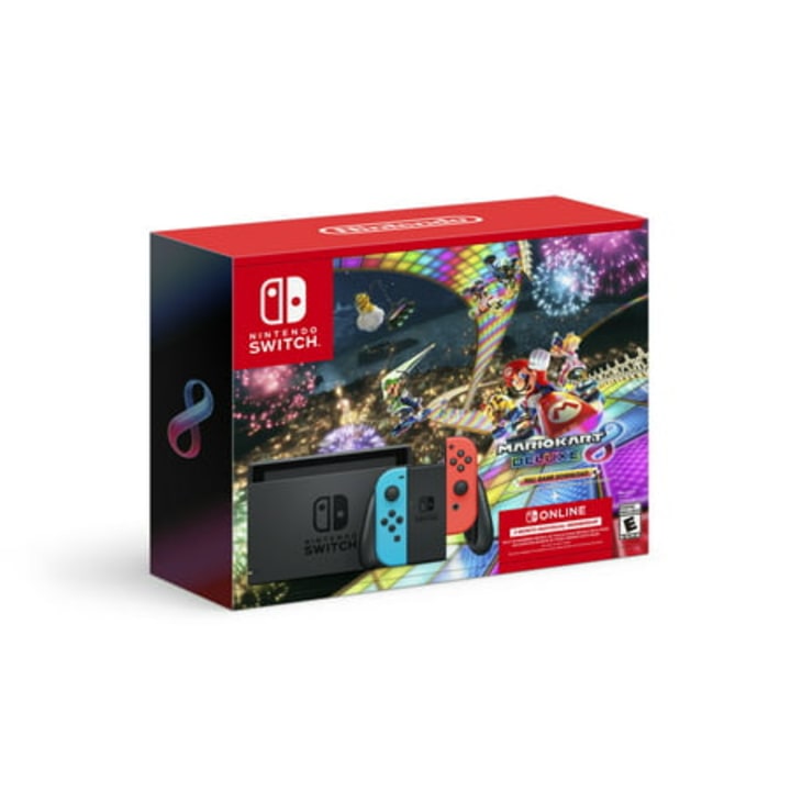 Nintendo Switch(TM) w/ Neon Blue &amp; Neon Red Joy-Con(TM) + Mario Kart(TM) 8 Deluxe (Full Game Download) + 3 Month Nintendo Switch Online Individual Membership