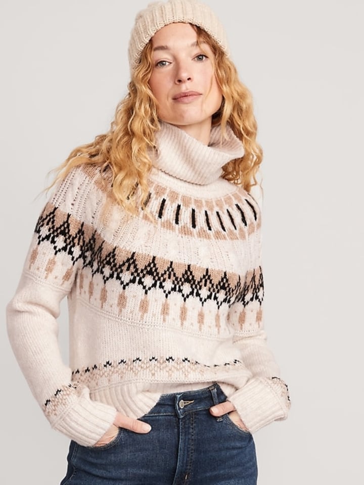 Cozy Fair Isle Cable-Knit Turtleneck Sweater for Women