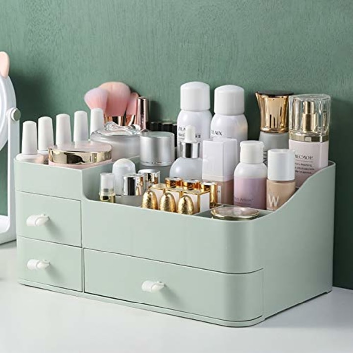 MIUOPUR Makeup Organizer for Vanity, Large Capacity Desk Organizer with Drawers for Cosmetics, Lipsticks, Jewelry, Nail Care, Skincare, Ideal for Bedroom and Bathroom Countertops - Large Green