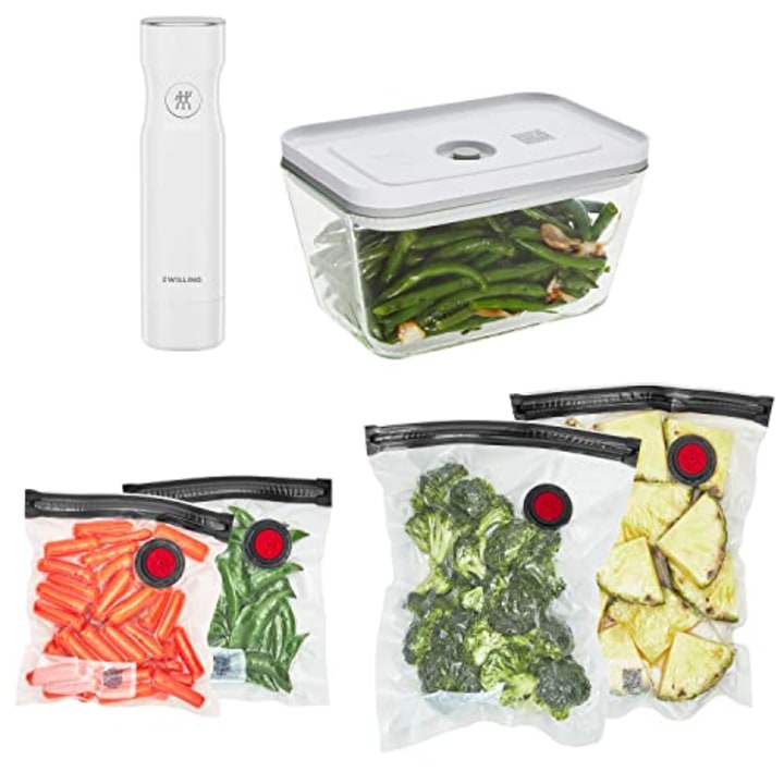 ZWILLING Fresh &amp; Save Vacuum Sealer Machine Starter Set with Airtight Food Storage Container Glass, Sous Vide Bags, Meal Prep