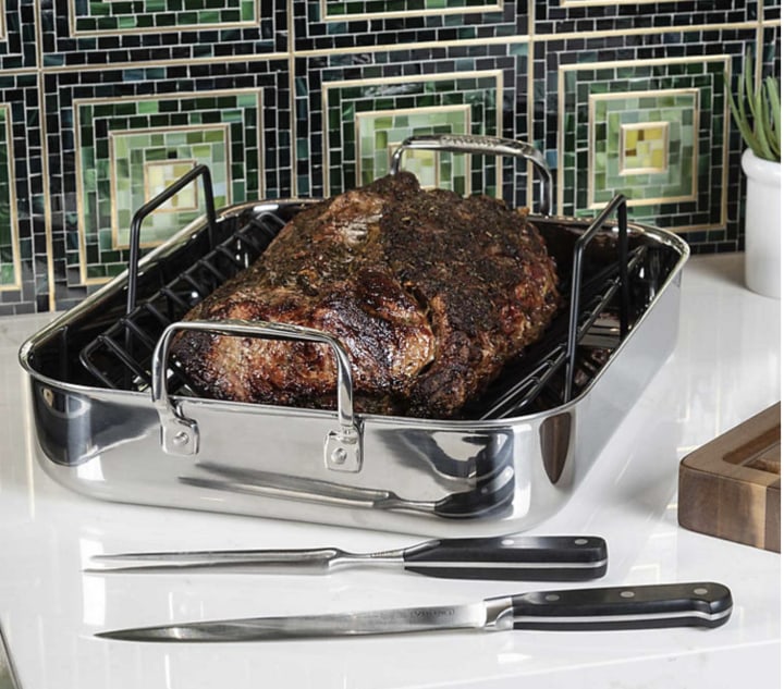 3-Ply Clad Stainless Steel Roaster with Rack and 2-Piece Carving Set