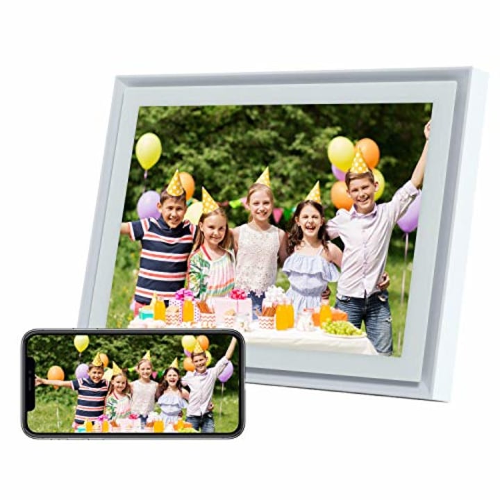 AEEZO WiFi Digital Picture Frame 10 Inch IPS Touch Screen FHD 2K Display Smart Cloud Photo Frame with 16GB Storage, Easy Setup to Share Photos &amp; Videos, Auto-Rotate Frame (White)
