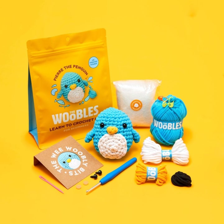 Beginner Learn to Crochet Kit Penguin by The Woobles - Easy Crochet Starter Kit - Crochet Plushie Kit - Amigurumi Kit - DIY Craft Kit Gift