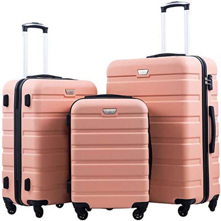 COOLIFE Luggage 3 Piece Set Suitcase Spinner Hardshell Lightweight TSA Lock 3 Piece Set (sakura pink)