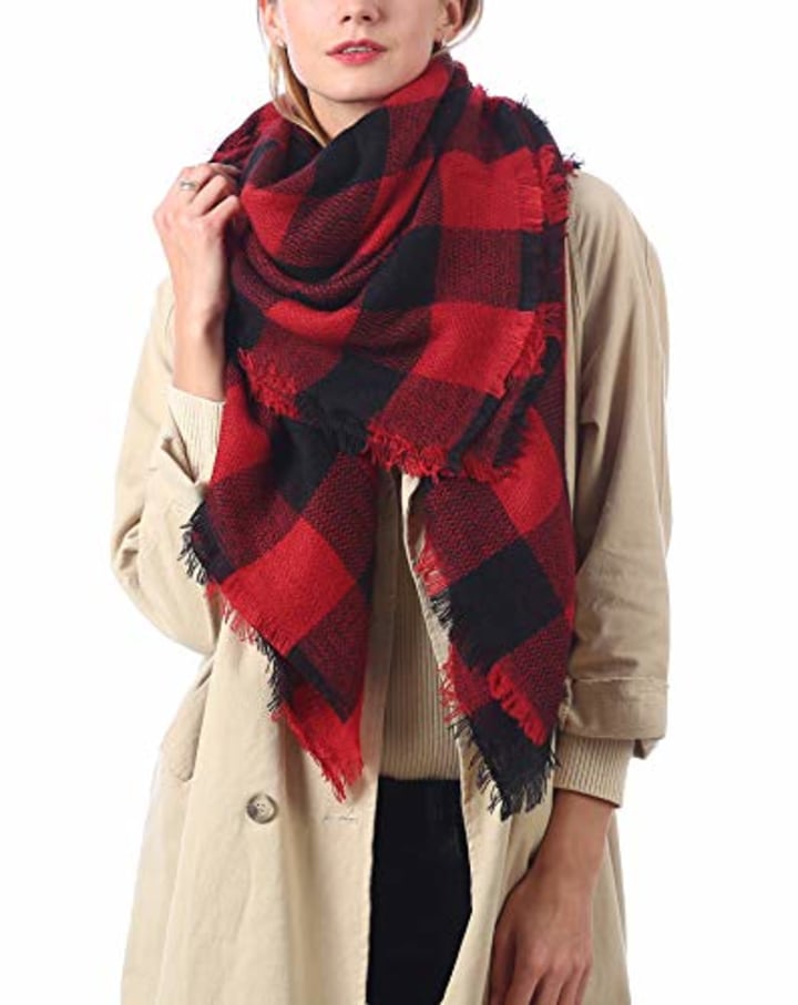 Easysmile Buffalo Plaid Blanket Fall Winter Scarf for Women Long Warp Shawl Scarves Fashion Soft Chunky Warm Shawl