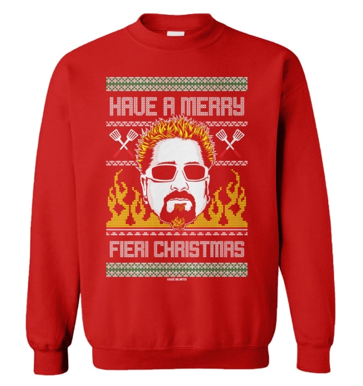 Have A Merry Fieri Christmas Unisex Sweater - Celebrity Chef Cook Food Flavortown Guy Fieri Foodie Parody Merry Xmas Holiday Party