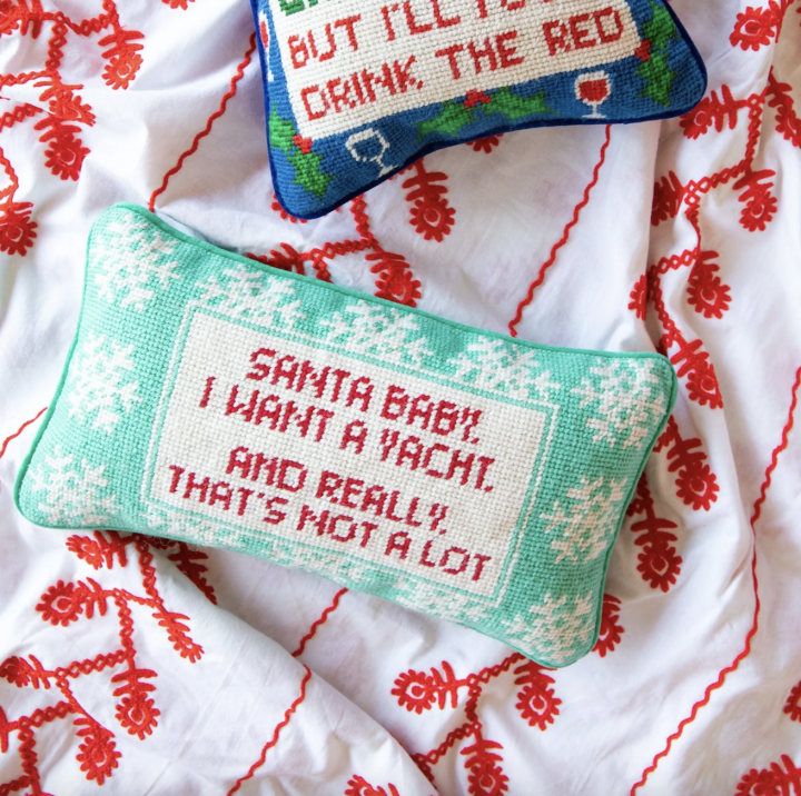 Santa I Want A Yacht Needlepoint Pillow