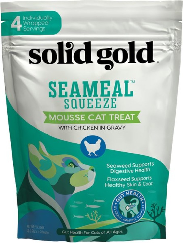 Solid Gold SeaMeal Squeeze with Chicken In Gravy Mousse Lickable Cat Treat, 4 count