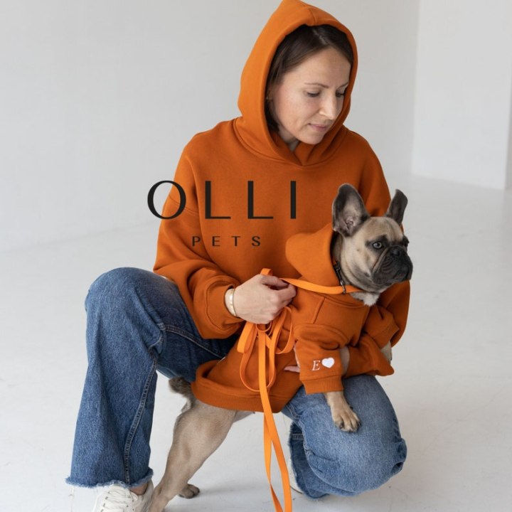 ollipets personalized dog hoddie and matching pet owner organic cotton hoddie, warm custom embroidey dog sweater, dog dad Christmas gift