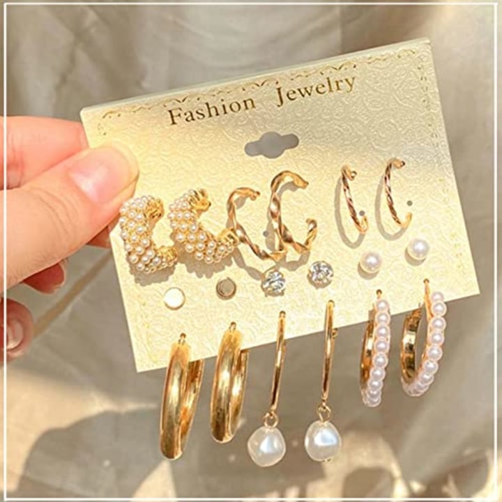 36 Pairs Gold Earrings Set for Women Girls, Fashion Pearl Chain Link Stud Drop Dangle Earrings Multipack Statement Earring Packs, Hypoallergenic Earrings for Birthday Party Christmas Jewelry Gift
