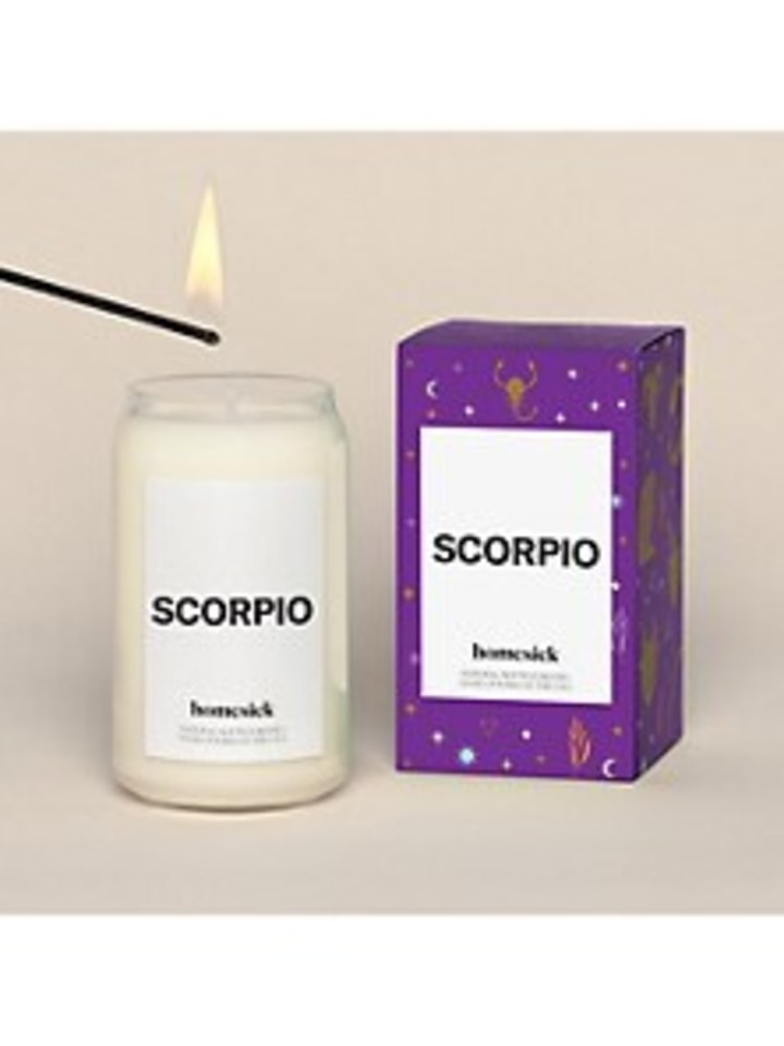 Homesick Premium Scented Zodiac/Astrology Candle, Scorpio - Scents of Balsam, Evergreen Forest, Eucalyptus, 13.75 oz, 60-80 Hour Burn, Soy Blend Candle Home Decor, Birthday Candle/Gifts