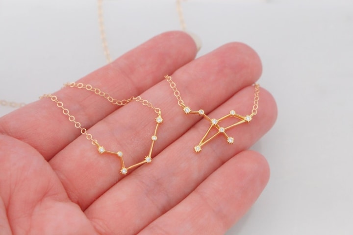 Dainty Zodiac Sign Necklace, Constellation Necklace, Zodiac Outline Necklace, Minimalist Jewelry Gift for Her, Star Necklace