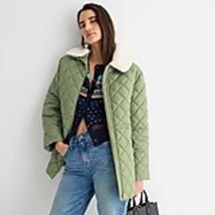Quilted sherpa-lined puffer jacket