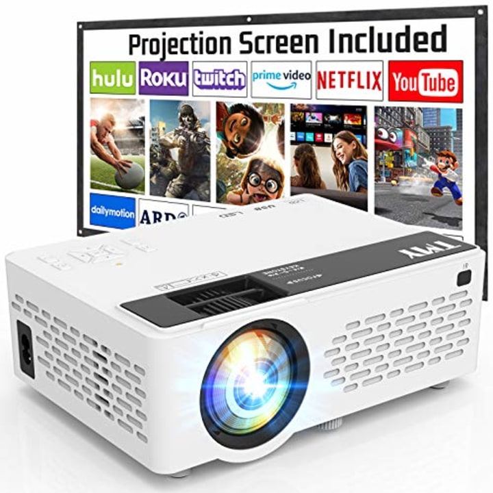 TMY Projector 7500 Lumens with 100&quot; Projector Screen, 1080P Full HD Supported Portable Projector, Mini Movie Projector Compatible with TV Stick Smartphone HDMI USB AV, for Home Cinema &amp; Outdoor Movies