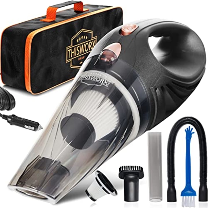 ThisWorx Car Vacuum Cleaner - Car Accessories - Small 12V High Power Handheld Portable Car Vacuum w/Attachments, 16 Ft Cord &amp; Bag - Detailing Kit Essentials for Travel, RV Camper