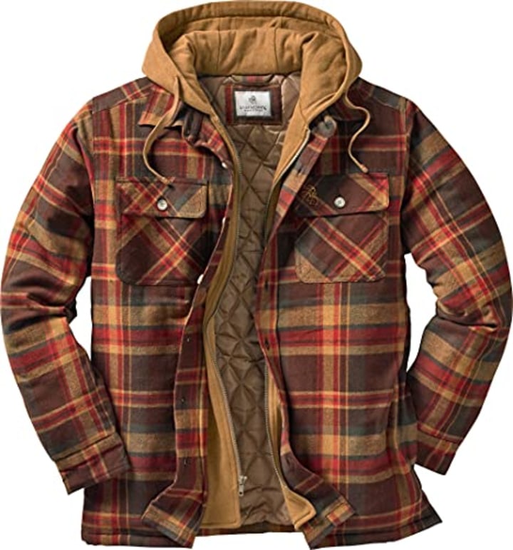 Legendary Whitetails Men&#039;s Standard Hooded Shirt Jacket, Maplewood Plaid, X-Large