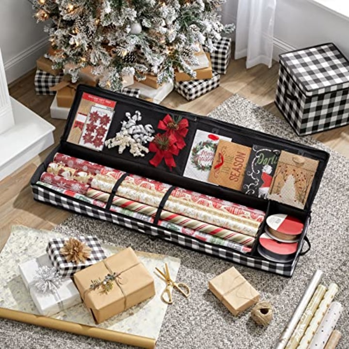  mDesign Gift-Wrapping Ribbon Storage Box with Handles