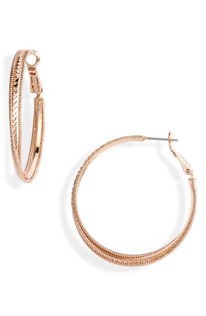 Nordstrom Large Double Hoop Earrings in Rose Gold