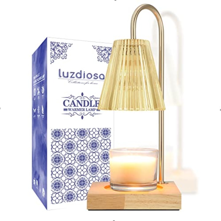 luzdiosa Candle Warmer Lamp with 2 Bulbs Compatible with Jar Candles Vintage Electric Candle Lamp Dimmable Candle Melter Top Melting for Scented Wax (Amber)