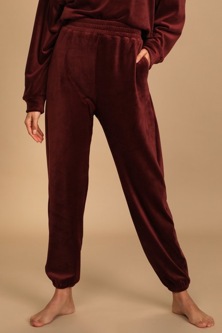 Leisure Moments Burgundy Velour Lounge Joggers