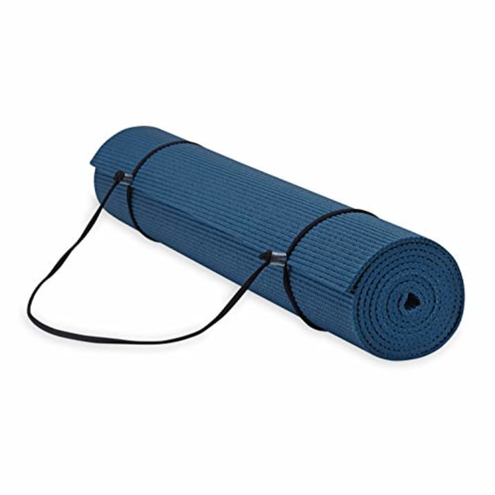 Gaiam Essentials Premium Yoga Mat with Yoga Mat Carrier Sling, Navy, 72&quot;L x 24&quot;W x 1/4 Inch Thick