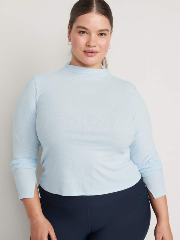 Reversible UltraLite Mock-Neck Rib-Knit Ruched Top