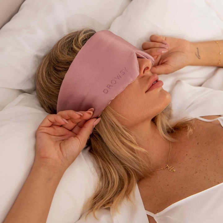 DROWSY Damask Rose Silk Sleep Mask. Face-Hugging, Padded Silk Cocoon for Deep Sleep Therapy in Total Darkness.