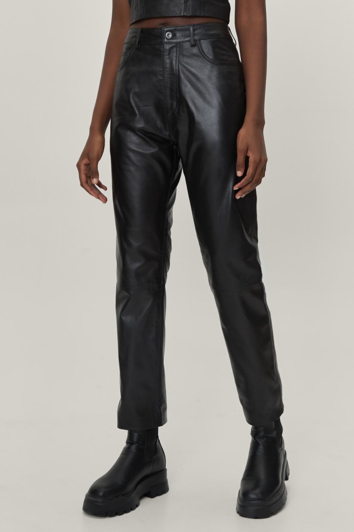 nasty gal Real Leather Straight Leg High Waisted Pants