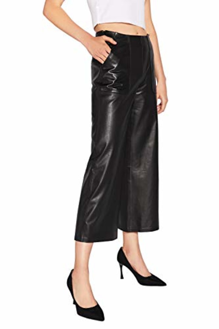 Women&#039;s Real Leather Pants High Waist Leather Wide Leg Pants Black SmartUniverseWear (Black, Medium)