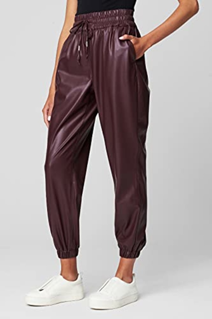 BLANKNYC Womens Vegan Leather Joggers, Fashionable &amp; Stylish Pants, Grape Shake, Medium