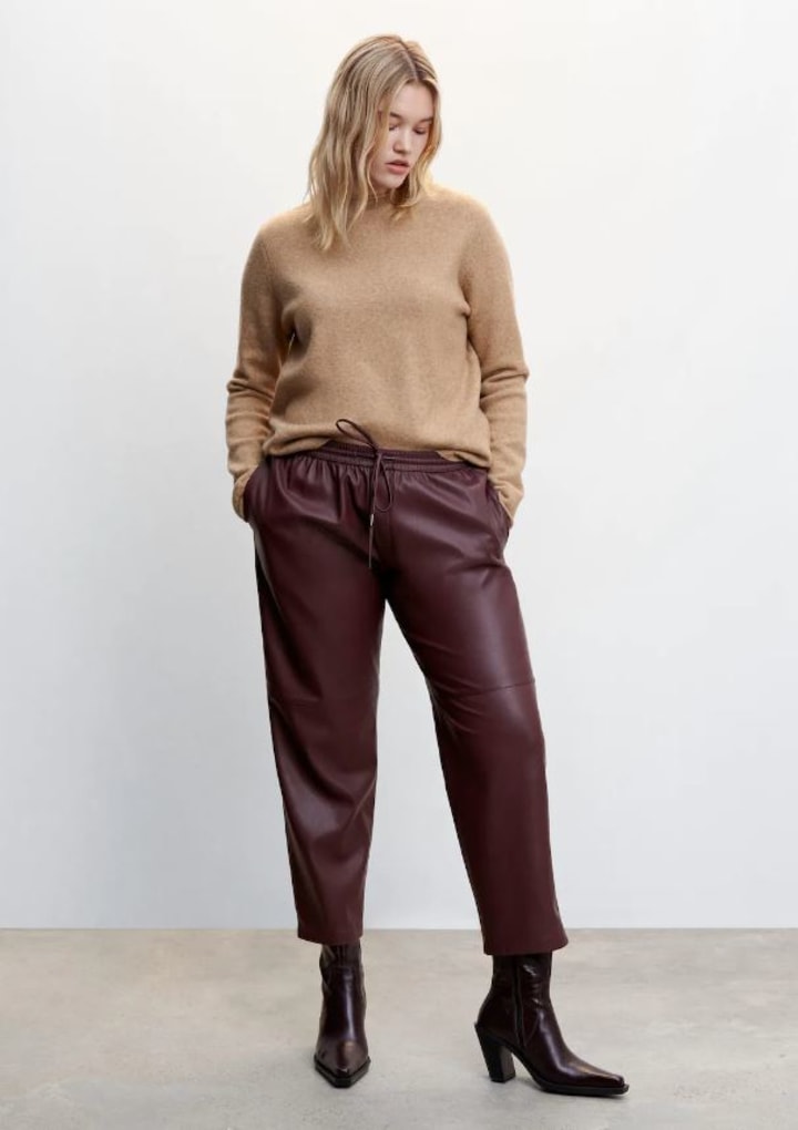 Leather-effect Elastic Waist Trousers