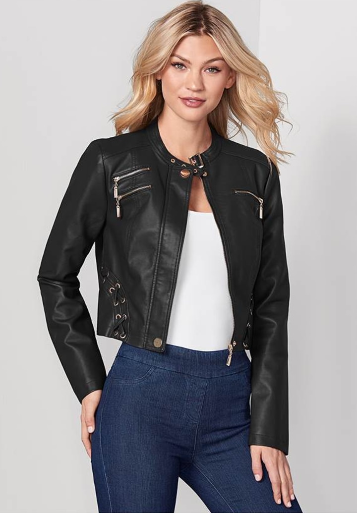 Faux-Leather Lace-Up Jacket