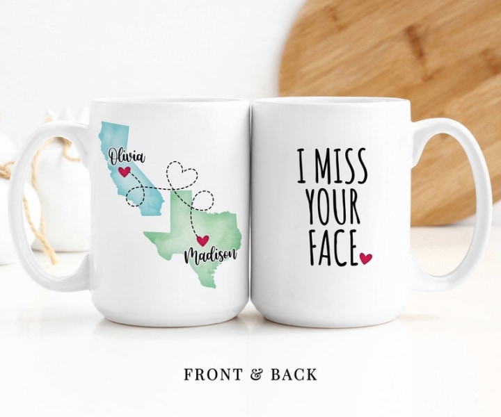 Custom Coffee Mug | I Miss Your Face | Personalized Long Distance State To State Gift
