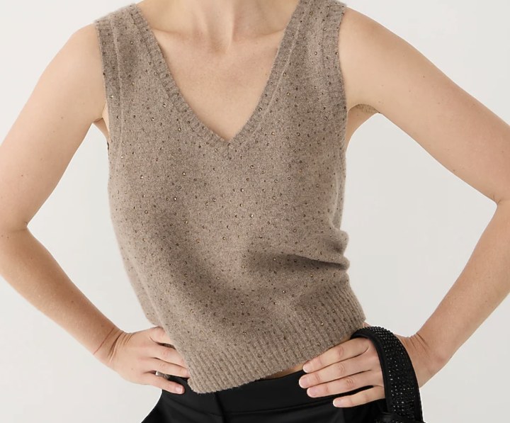 Crystal-embellished sweater shell in Supersoft yarn