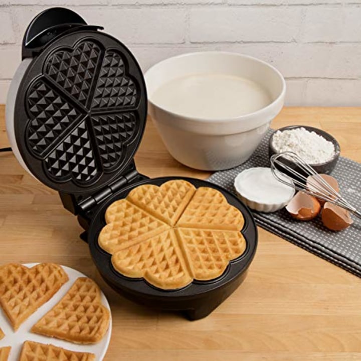 Heart Waffle Maker - Makes 5 Heart-Shaped Waffles - Non-Stick Baker for Easy Cleanup, Electric Waffler Griddle Iron w Adjustable Browning Control- Special Breakfast for Loved Ones, Valentines Day Gift