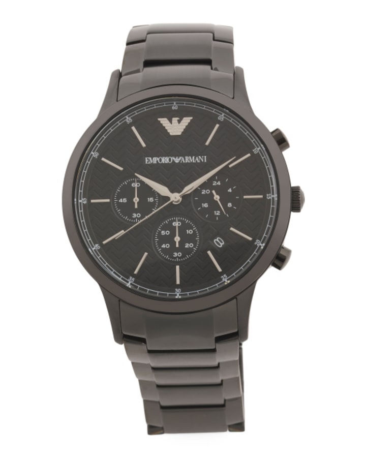 Men&#039;s Chronograph Black Stainless Steel Watch