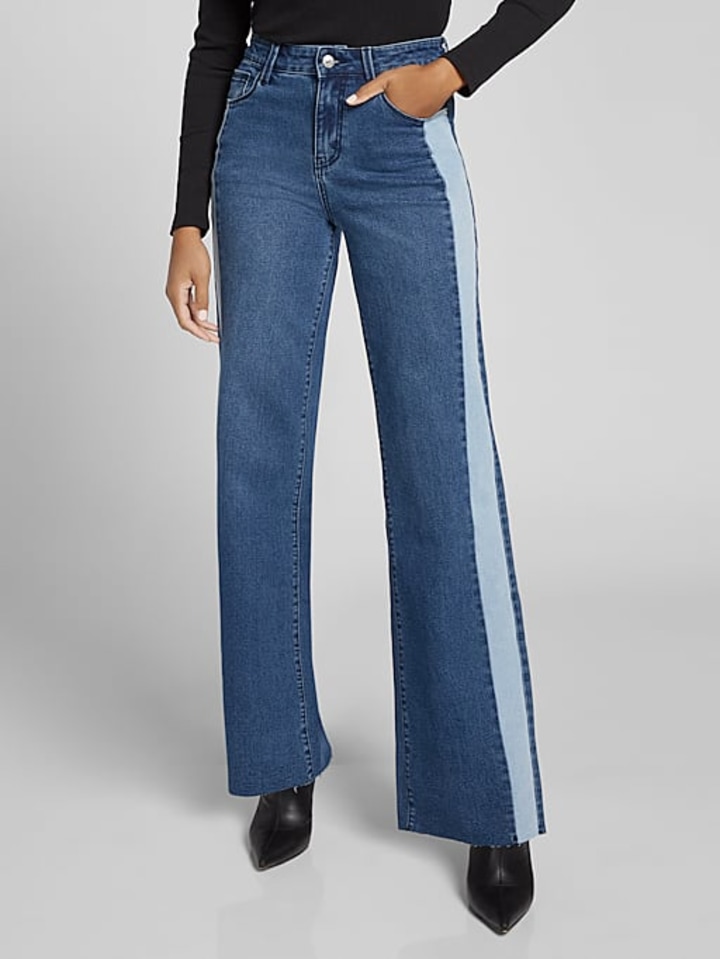 New York &amp; Company High-Waisted Colorblock Wide-Leg Jeans