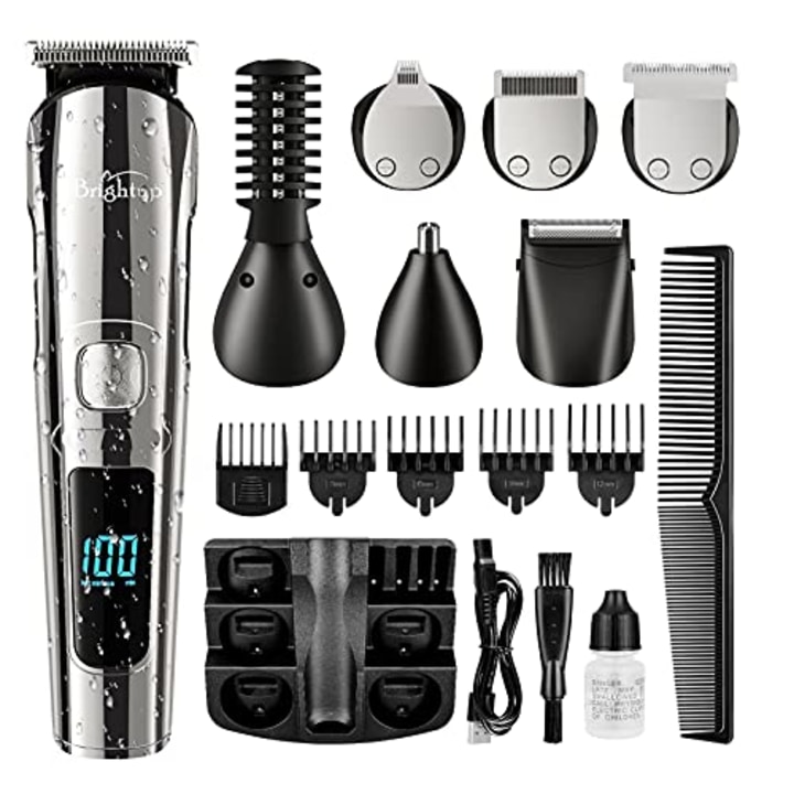 Brightup Beard Trimmer for Men, Hair Clippers &amp; Hair Trimmer, IPX7 Waterproof Mustache Body Nose Ear Facial Shaver, Electric Razor All in 1 Beard Kit, Gifts for Men, USB Rechargeable &amp; LED Display