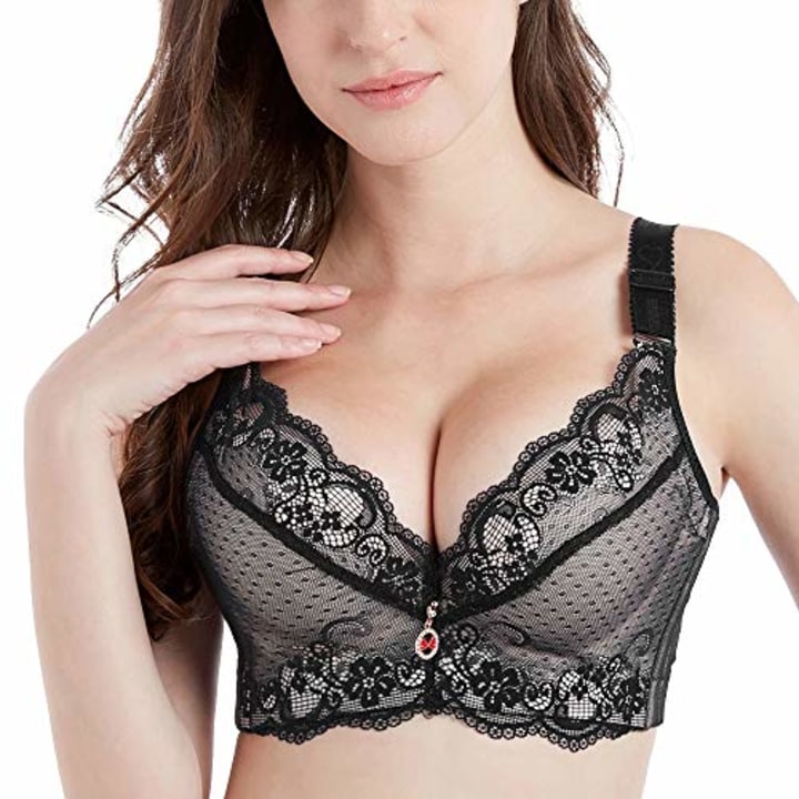 FallSweet Padded Push Up Lace Bras for 34A to 44C Underwire(Black,46D)