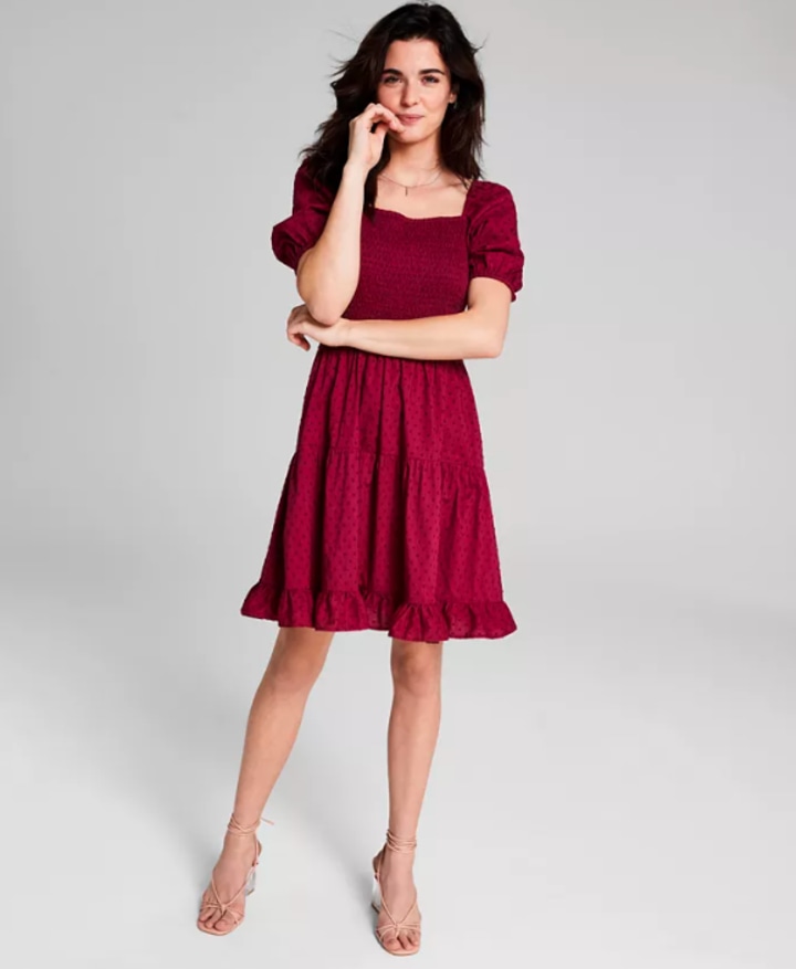 And Now This Women's Clipdot Cotton Smocked-Bodice Dress