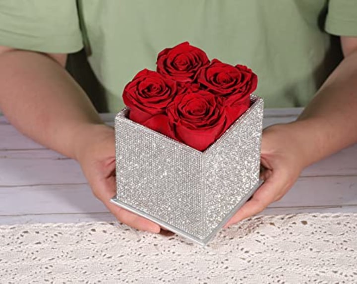 Lovenfold Preserved Roses in a Box Covered with Shiny Rhinestones , Forever Roses that Last a Year, Fresh Flowers for Delivery Prime Birthday Gifts for Women flowers for valentines day ( Red Roses)