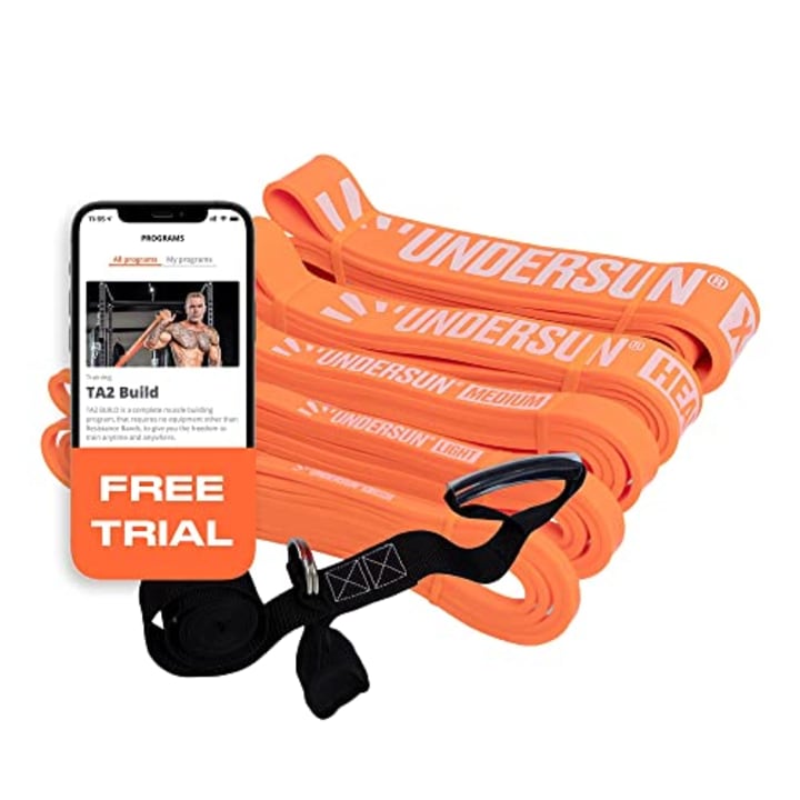 Undersun Fitness Resistance Loop Exercise Bands. Set of 5 Pullup Assistance Workout Bands with Free Week Workout Program &amp; Door Anchor. Stretching, Mobility &amp; Powerlifting Resistance Bands