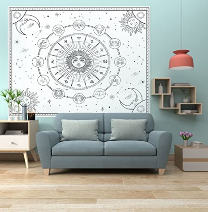 Jhdstore The Zodiac Tapestry 12 Constellations Tapestry Moon and Sun Tapestry Aesthetic Black and White Stars Tapestry Horoscope HD Tapestry Burning Sun Tapestry Moon Tapestry Asterism 51x59 Inch